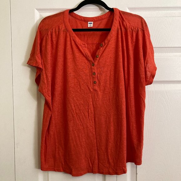 Old Navy Shirt Plus Size Size 2XL Quarter Button Preppy Orange - Picture 1 of 3